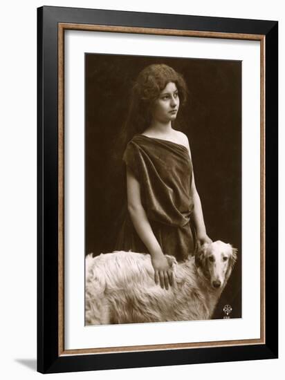 Studio Portrait, Woman with Borzoi Dog-null-Framed Photographic Print