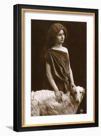 Studio Portrait, Woman with Borzoi Dog-null-Framed Photographic Print