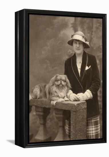 Studio Portrait, Woman with Pekingese Dog-null-Framed Premier Image Canvas