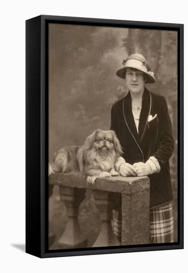 Studio Portrait, Woman with Pekingese Dog-null-Framed Premier Image Canvas