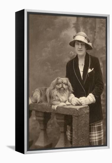 Studio Portrait, Woman with Pekingese Dog-null-Framed Premier Image Canvas