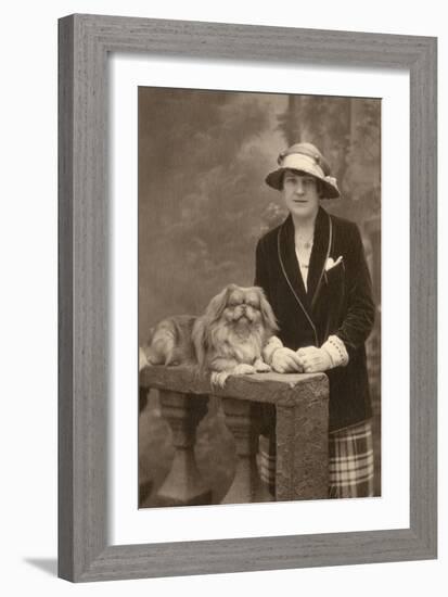 Studio Portrait, Woman with Pekingese Dog-null-Framed Photographic Print