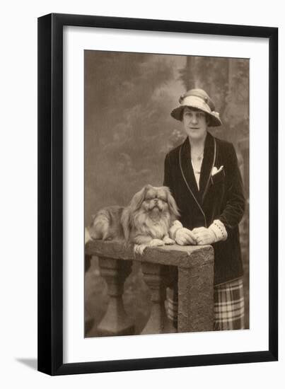 Studio Portrait, Woman with Pekingese Dog-null-Framed Photographic Print