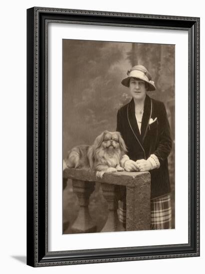 Studio Portrait, Woman with Pekingese Dog-null-Framed Photographic Print