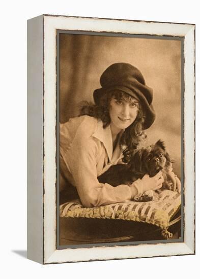 Studio Portrait, Young Woman with Pekingese Dog-null-Framed Premier Image Canvas