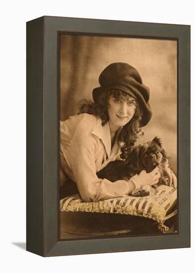 Studio Portrait, Young Woman with Pekingese Dog-null-Framed Premier Image Canvas