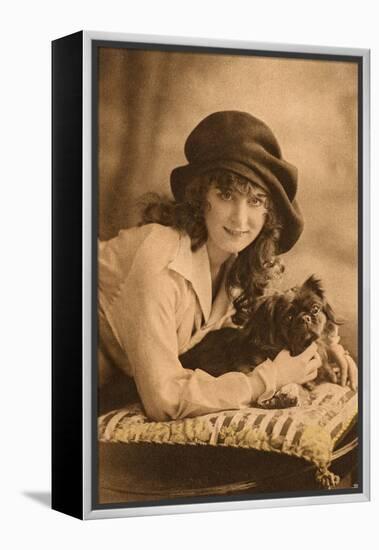 Studio Portrait, Young Woman with Pekingese Dog-null-Framed Premier Image Canvas