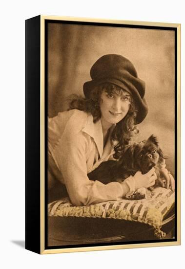 Studio Portrait, Young Woman with Pekingese Dog-null-Framed Premier Image Canvas