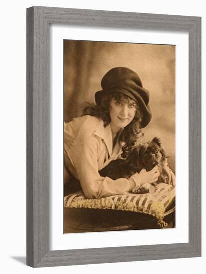 Studio Portrait, Young Woman with Pekingese Dog-null-Framed Photographic Print