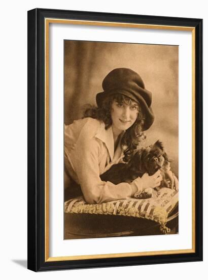 Studio Portrait, Young Woman with Pekingese Dog-null-Framed Photographic Print