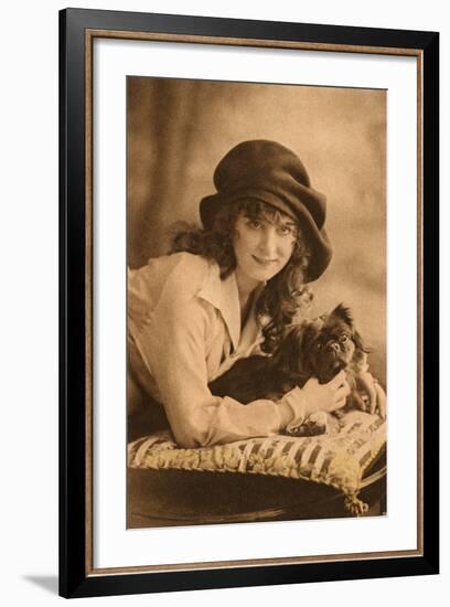 Studio Portrait, Young Woman with Pekingese Dog-null-Framed Photographic Print