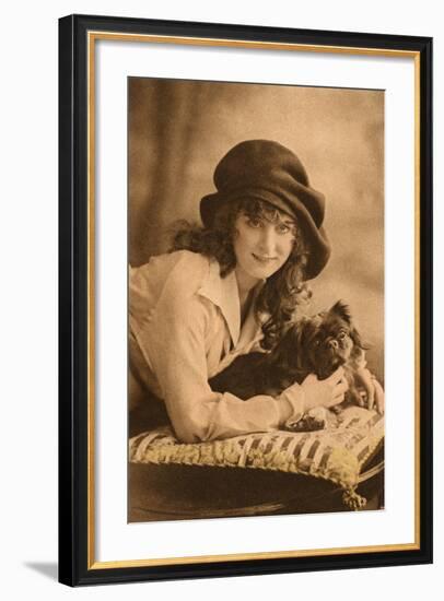 Studio Portrait, Young Woman with Pekingese Dog-null-Framed Photographic Print