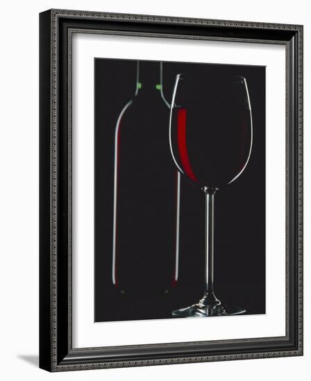 Studio Shot of Back-Lit Glass and Bottle of Red Wine-Lee Frost-Framed Photographic Print