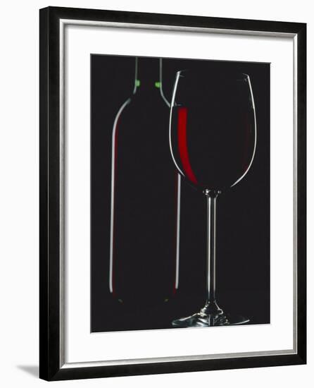 Studio Shot of Back-Lit Glass and Bottle of Red Wine-Lee Frost-Framed Photographic Print