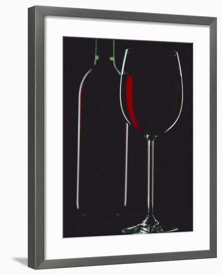 Studio Shot of Back-Lit Glass and Bottle of Red Wine-Lee Frost-Framed Photographic Print