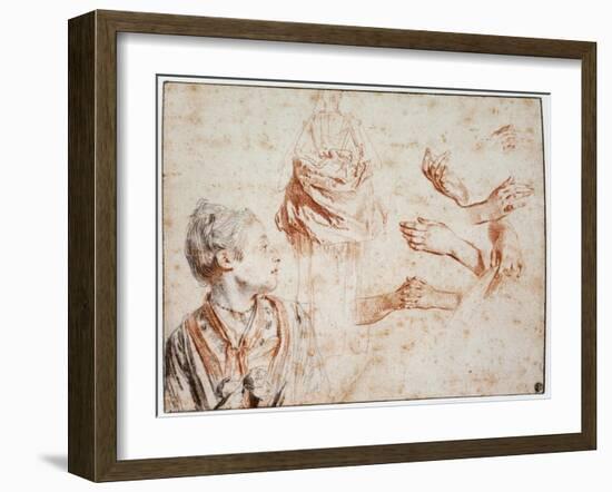 Study, 1716-1718-Jean-Antoine Watteau-Framed Giclee Print
