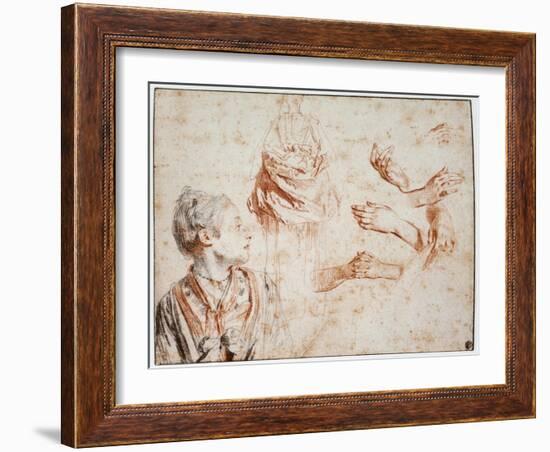 Study, 1716-1718-Jean-Antoine Watteau-Framed Giclee Print