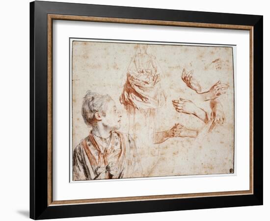 Study, 1716-1718-Jean-Antoine Watteau-Framed Giclee Print