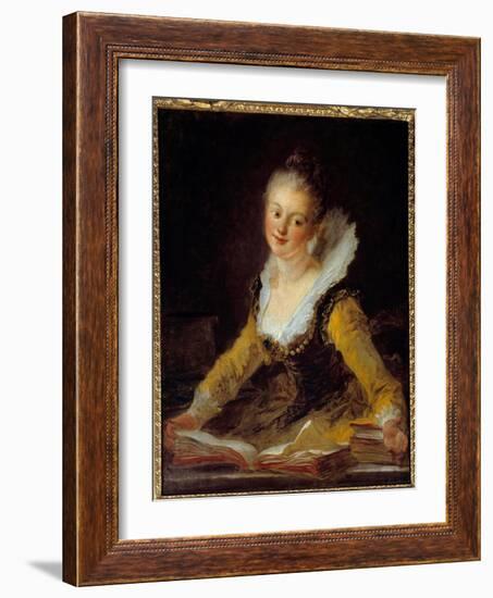 Study. A Woman Has Her Office Flipping through Books to Learn, 18Th Century (Oil on Canvas)-Jean-Honore Fragonard-Framed Giclee Print