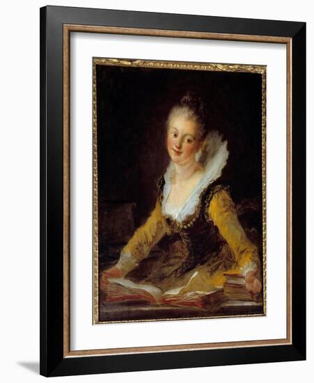 Study. A Woman Has Her Office Flipping through Books to Learn, 18Th Century (Oil on Canvas)-Jean-Honore Fragonard-Framed Giclee Print