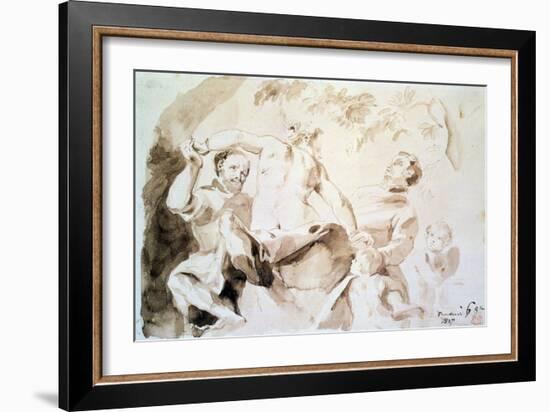 Study after Veronese's Allegory of Love, 1837 (Pen and Ink and Wash on Paper)-Eugene Delacroix-Framed Giclee Print