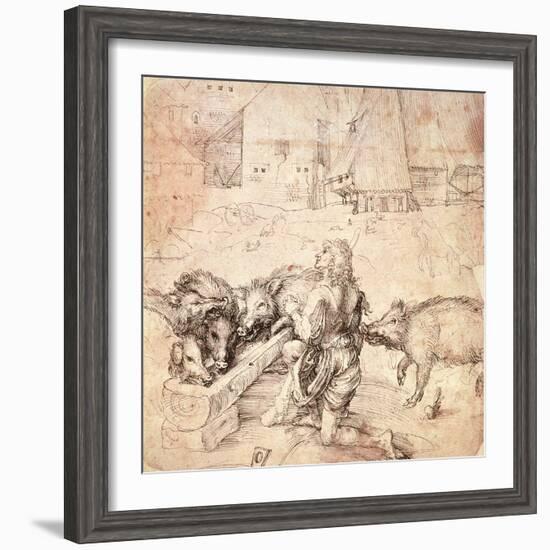 Study for an Engraving of the Prodigal Son-Albrecht Dürer-Framed Premium Giclee Print