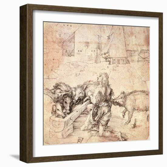 Study for an Engraving of the Prodigal Son-Albrecht Dürer-Framed Premium Giclee Print