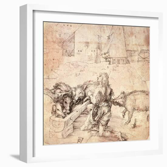 Study for an Engraving of the Prodigal Son-Albrecht Dürer-Framed Premium Giclee Print