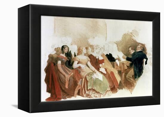 Study for an Evening at Baron Von Spaun's: Schubert at the Piano Among His Friends-Moritz Ludwig von Schwind-Framed Premier Image Canvas