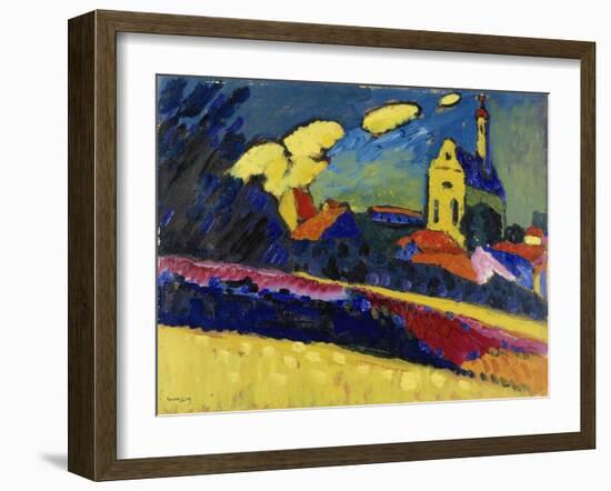 Study for Murnau, Landscape with Church, 1909 (Oil on Board)-Wassily Kandinsky-Framed Giclee Print