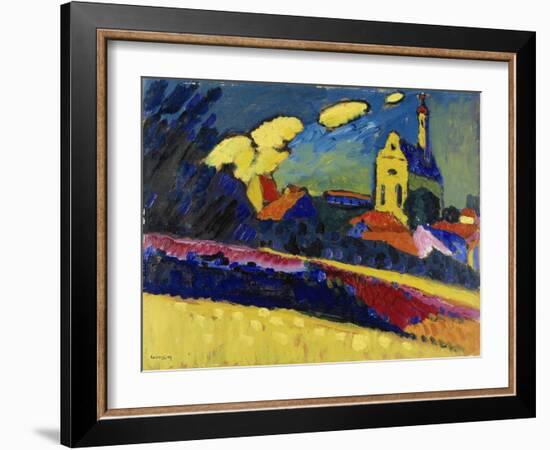 Study for Murnau, Landscape with Church, 1909 (Oil on Board)-Wassily Kandinsky-Framed Giclee Print