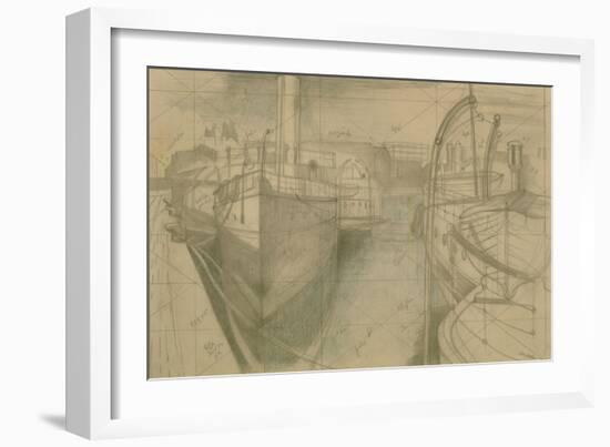 Study for 'Nocturne: Bristol Docks', C.1938 (Pencil & Coloured Pencil on Paper)-John Northcote Nash-Framed Giclee Print