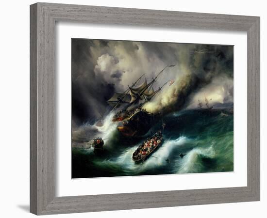 Study for the Burning of the "Kent" in 1825-Baron Theodore Gudin-Framed Giclee Print