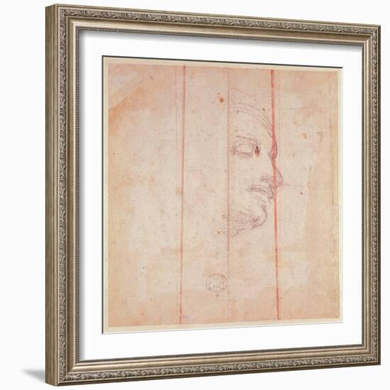 Study for the Head of the Libyan Sibyl (Black Chalk on Paper) (Verso)-Michelangelo Buonarroti-Framed Giclee Print