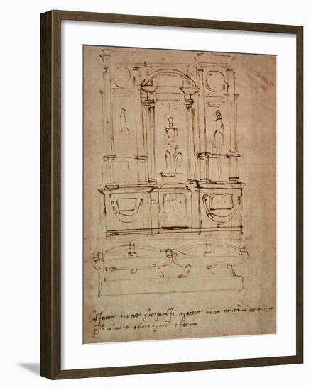 Study for the Tomb of Pope Julius II (Brown Ink)-Michelangelo Buonarroti-Framed Giclee Print