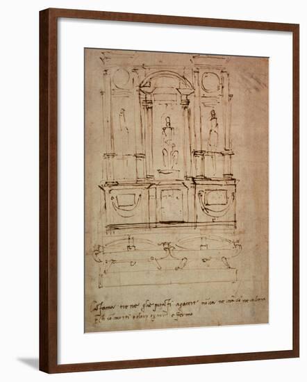 Study for the Tomb of Pope Julius II (Brown Ink)-Michelangelo Buonarroti-Framed Giclee Print