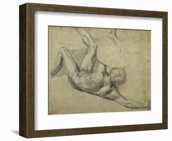 Study for Warrior Fallen in 'The Battle of Constantine', Sala Di Costantino (Chalk on Paper)-Giulio Romano-Framed Giclee Print