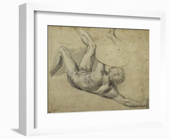 Study for Warrior Fallen in 'The Battle of Constantine', Sala Di Costantino (Chalk on Paper)-Giulio Romano-Framed Giclee Print