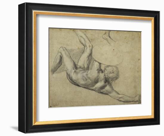 Study for Warrior Fallen in 'The Battle of Constantine', Sala Di Costantino (Chalk on Paper)-Giulio Romano-Framed Giclee Print