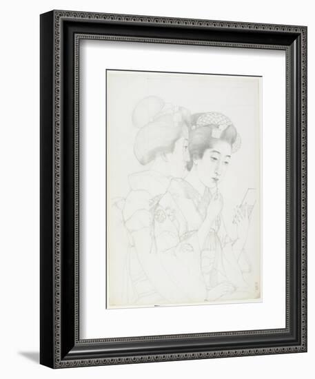 Study for Woman Holding Lip Brush, 1919-Goyo Hashiguchi-Framed Giclee Print