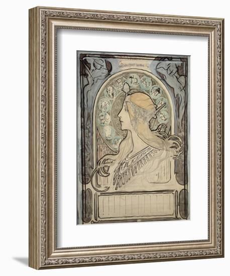 Study for 'Zodiac', 1896-Alphonse Mucha-Framed Giclee Print