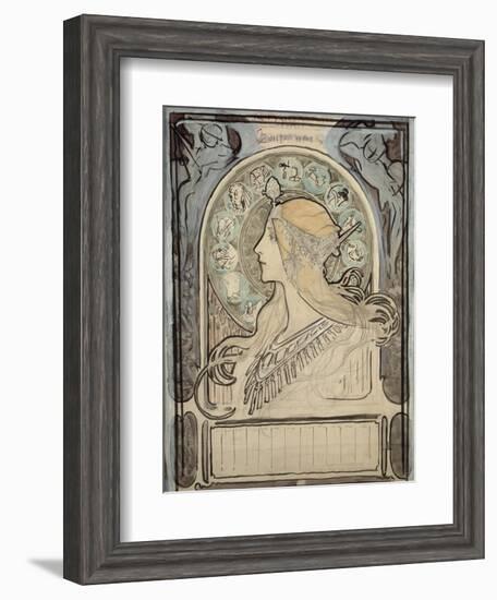 Study for 'Zodiac', 1896-Alphonse Mucha-Framed Giclee Print