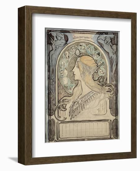 Study for 'Zodiac', 1896-Alphonse Mucha-Framed Giclee Print