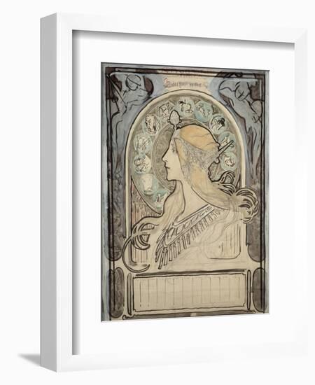 Study for 'Zodiac', 1896-Alphonse Mucha-Framed Giclee Print