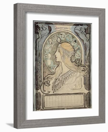 Study for 'Zodiac', 1896-Alphonse Mucha-Framed Giclee Print