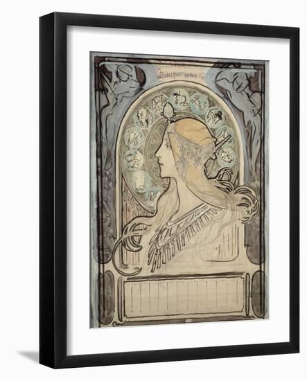 Study for 'Zodiac', 1896-Alphonse Mucha-Framed Giclee Print