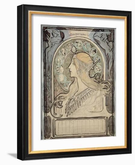 Study for 'Zodiac', 1896-Alphonse Mucha-Framed Giclee Print