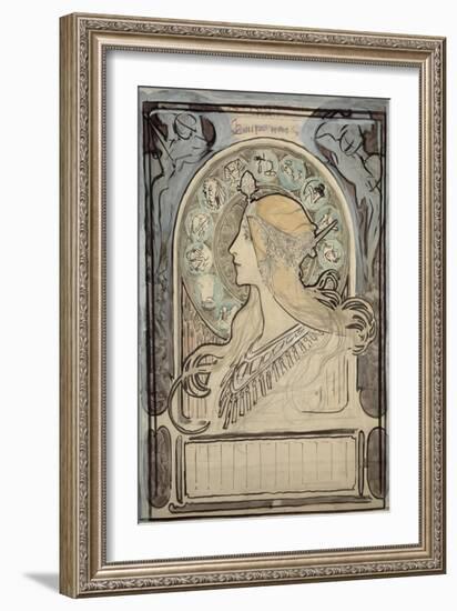 Study for 'Zodiac', 1896-Alphonse Mucha-Framed Giclee Print