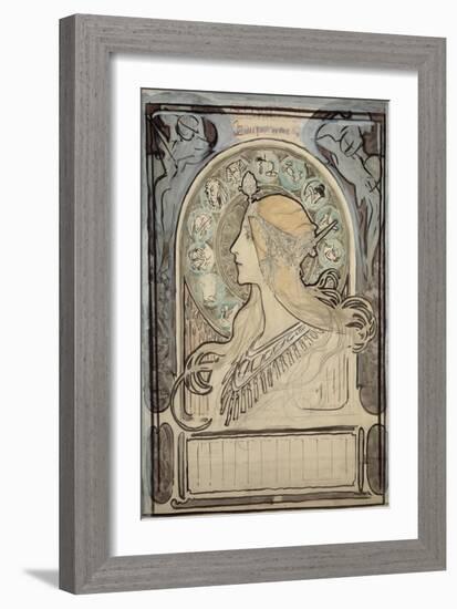 Study for 'Zodiac', 1896-Alphonse Mucha-Framed Giclee Print