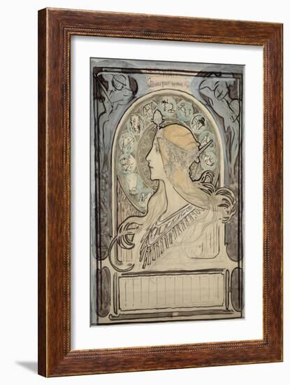 Study for 'Zodiac', 1896-Alphonse Mucha-Framed Giclee Print